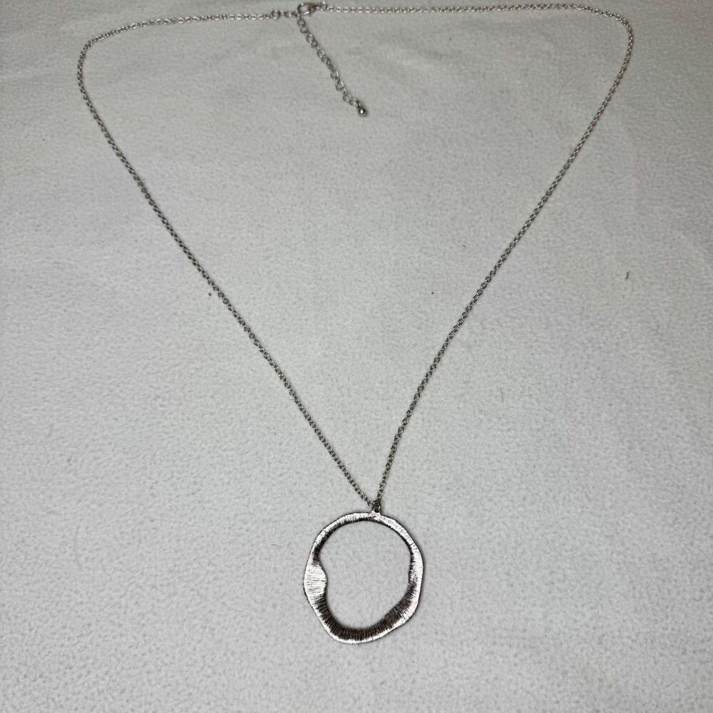 Silver Necklace with Abstract Circle Pendant – 17 in Hanging Length